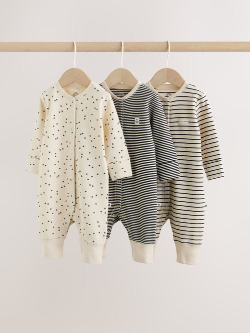 Monochrome Waffle Baby Sleepsuits 3 Pack (0mths-3yrs) image 1