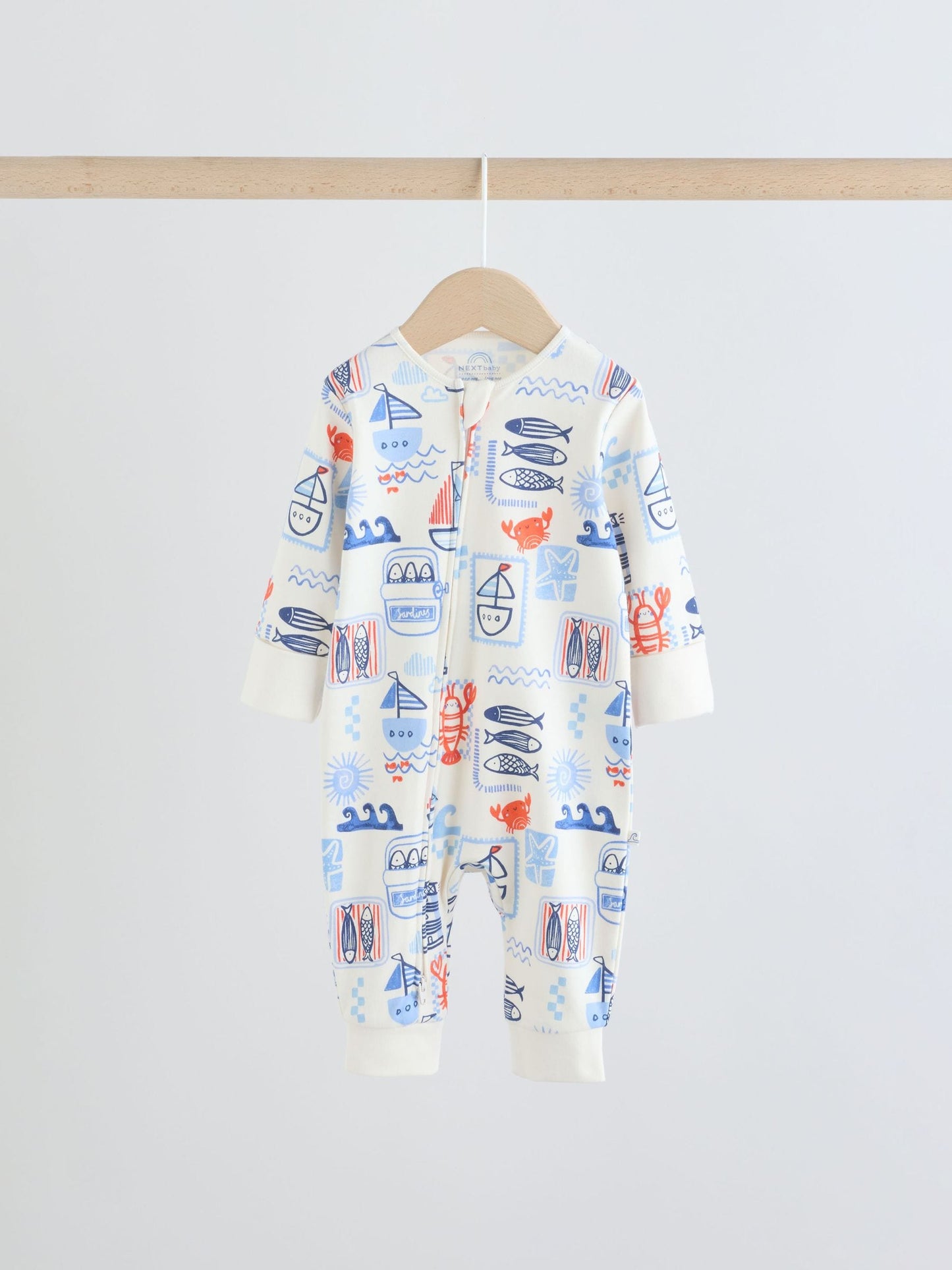Blue Nautical Two Way Zip Baby Sleepsuits 3 Pack (0mths-3yrs) image 5
