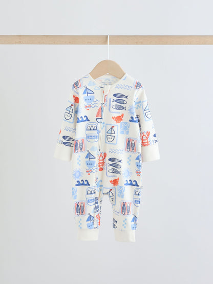 Blue Nautical Two Way Zip Baby Sleepsuits 3 Pack (0mths-3yrs) image 5