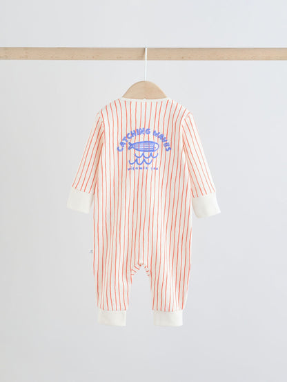 Blue Nautical Two Way Zip Baby Sleepsuits 3 Pack (0mths-3yrs) image 6