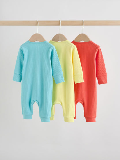 Multi Brights Two Way Zip Baby Sleepsuits 3 Pack (0mths-3yrs) image 2