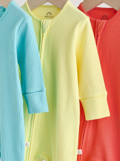 Multi Brights Two Way Zip Baby Sleepsuits 3 Pack (0mths-3yrs) image 8