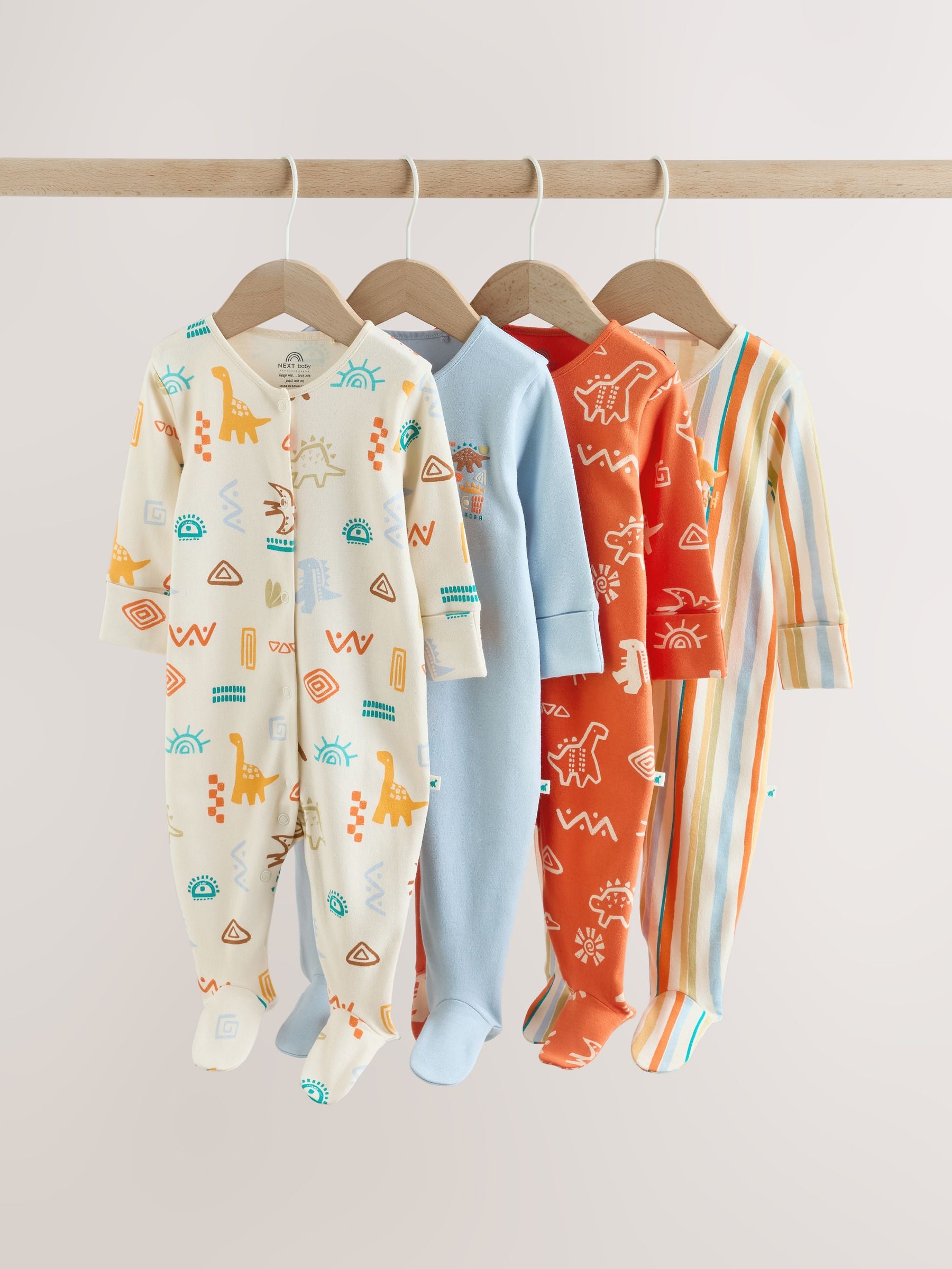 Bright Dinosaur Baby Sleepsuit 4 Pack (0mths-2yrs) image 1