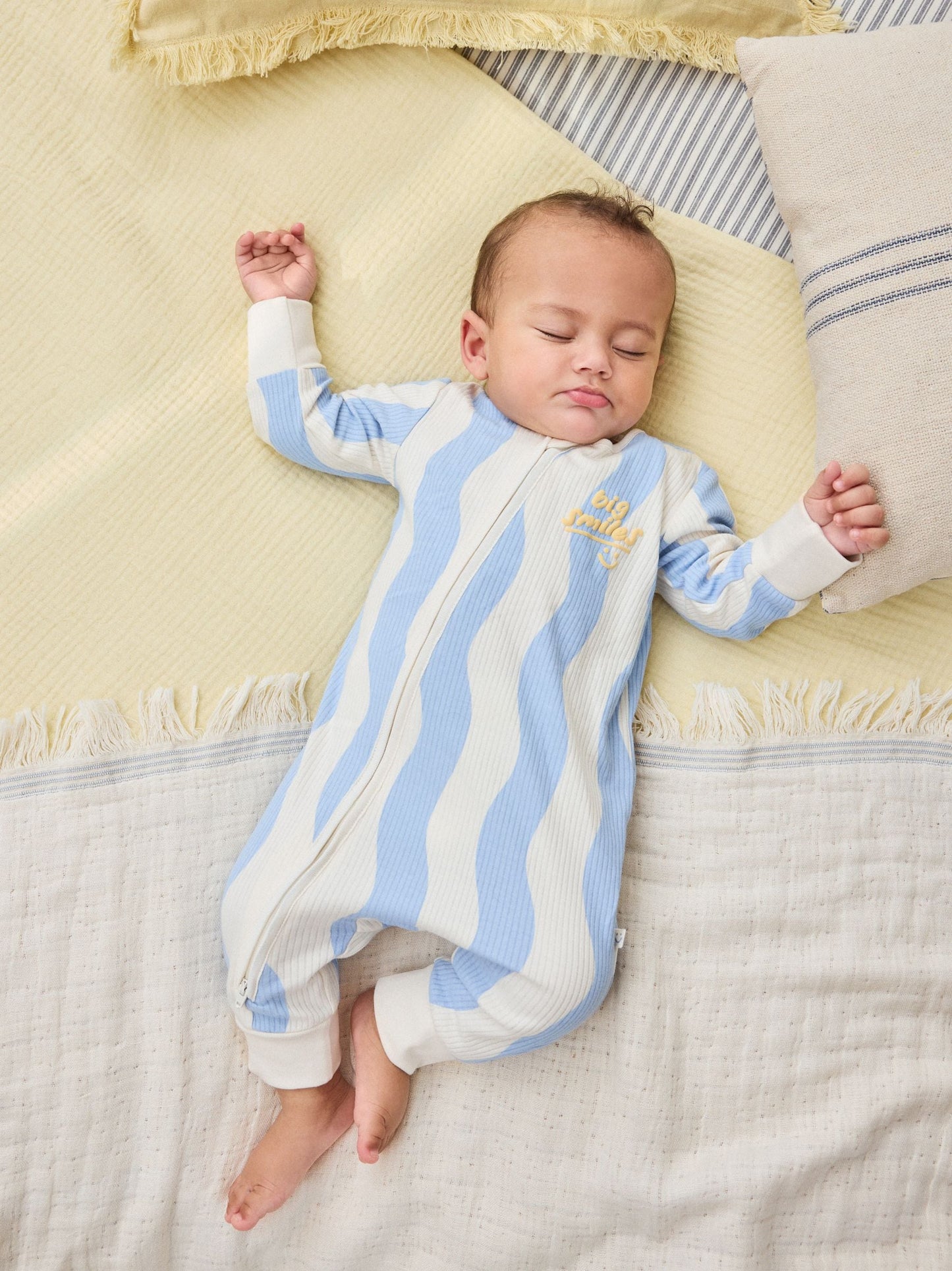 Yellow/Blue Sunshine Two Way Zip Baby Sleepsuits 3 Pack (0mths-3yrs) image 2