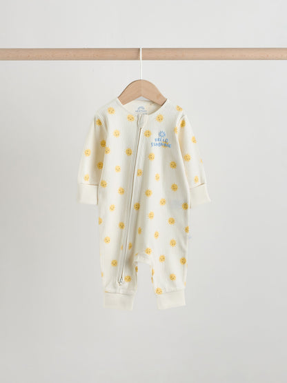 Yellow/Blue Sunshine Two Way Zip Baby Sleepsuits 3 Pack (0mths-3yrs) image 6