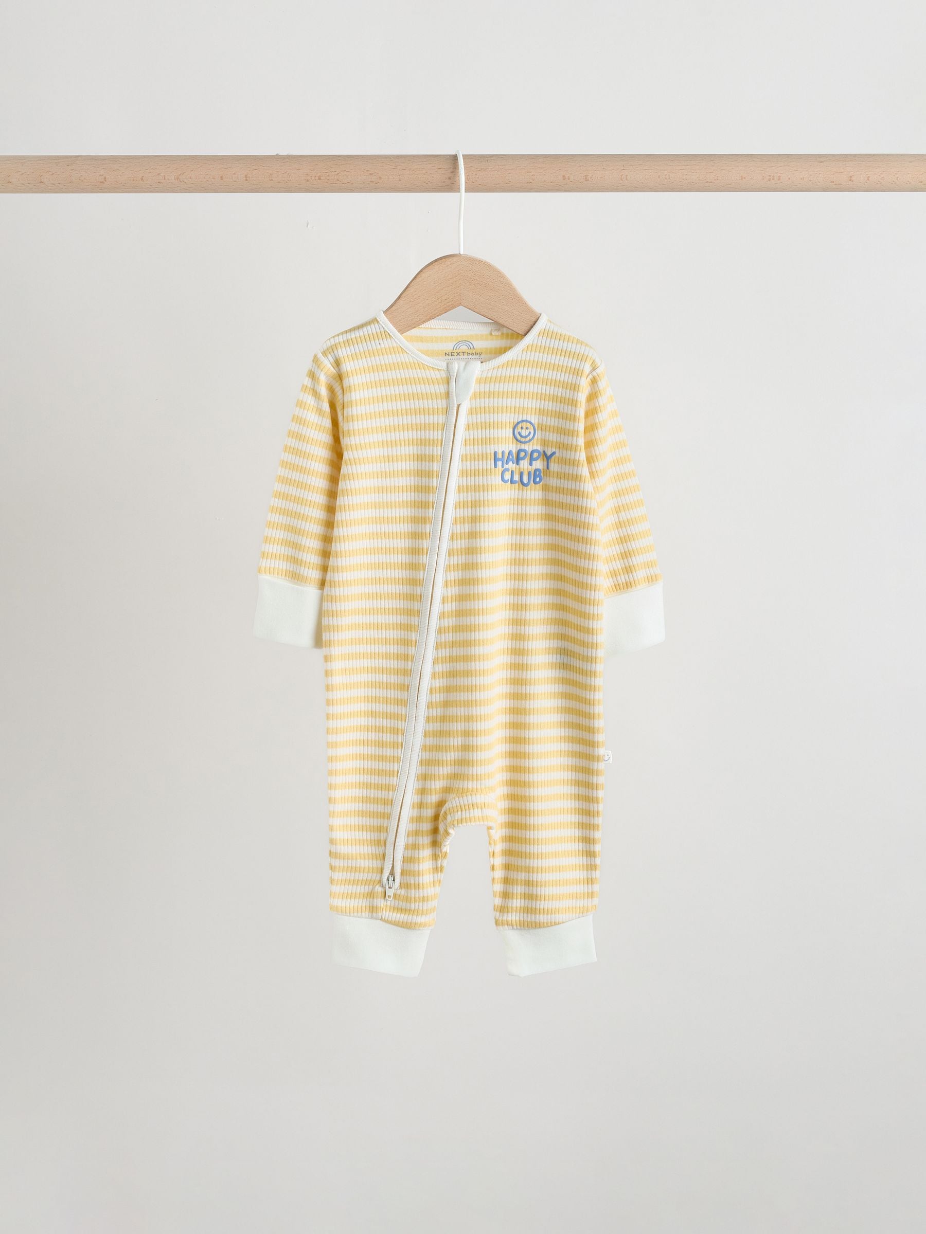Yellow/Blue Sunshine Two Way Zip Baby Sleepsuits 3 Pack (0mths-3yrs) image 7