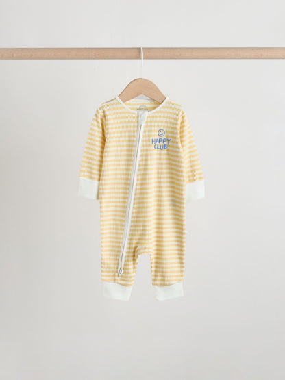 Yellow/Blue Sunshine Two Way Zip Baby Sleepsuits 3 Pack (0mths-3yrs) image 7