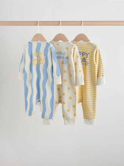 Yellow/Blue Sunshine Two Way Zip Baby Sleepsuits 3 Pack (0mths-3yrs) image 8