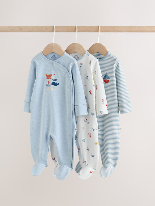 Blue Nautical Baby Sleepsuits 3 Pack (0-2yrs) image 1