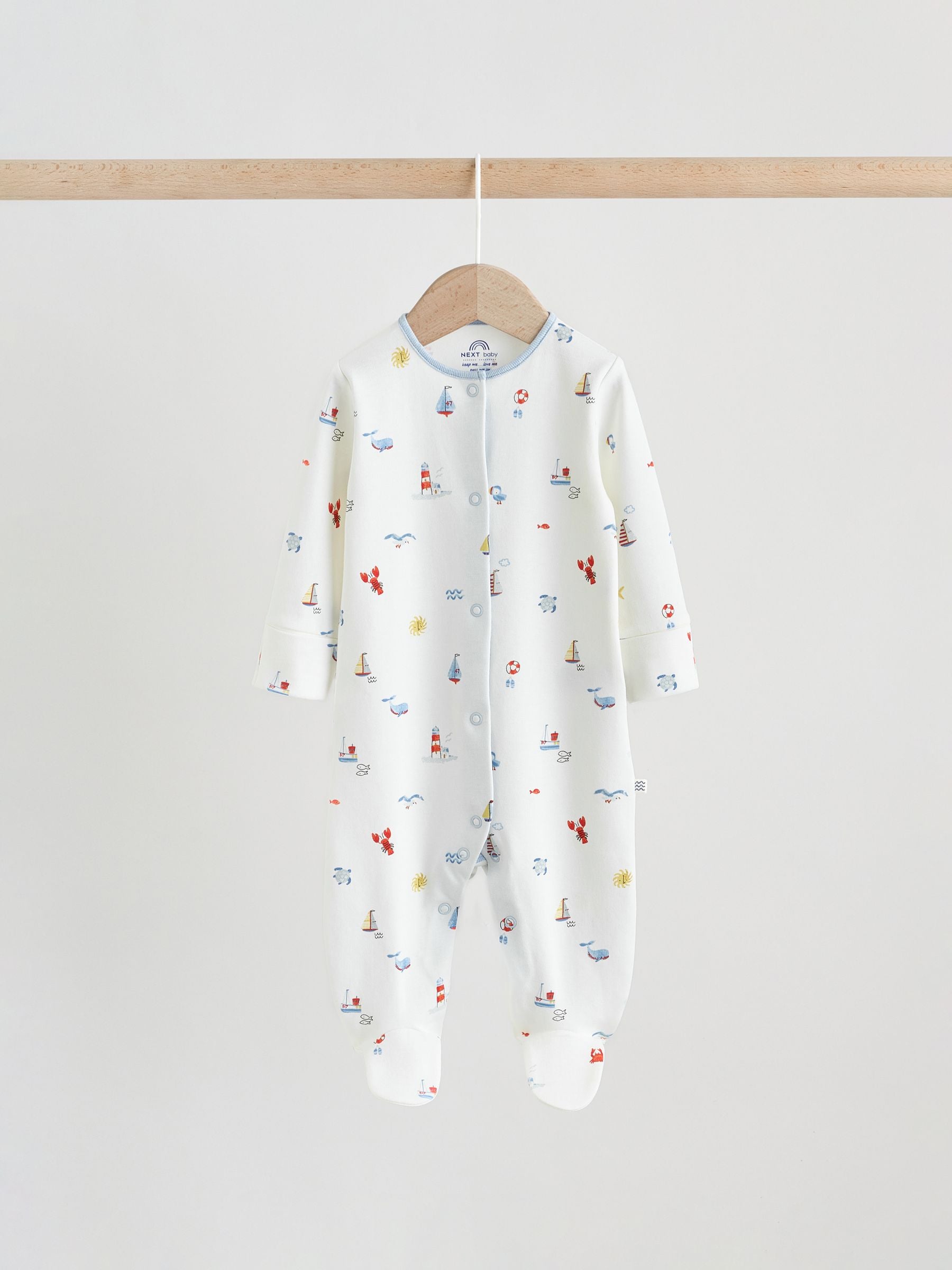 Blue Nautical Baby Sleepsuits 3 Pack (0-2yrs) image 3