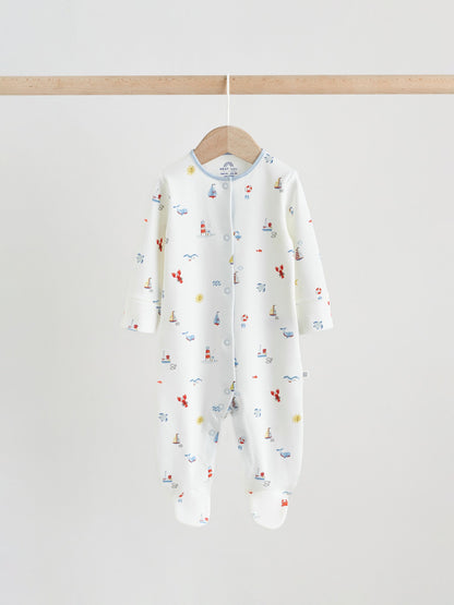 Blue Nautical Baby Sleepsuits 3 Pack (0-2yrs) image 3