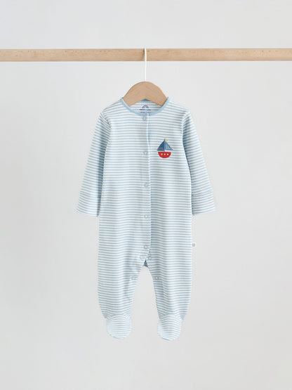 Blue Nautical Baby Sleepsuits 3 Pack (0-2yrs) image 4