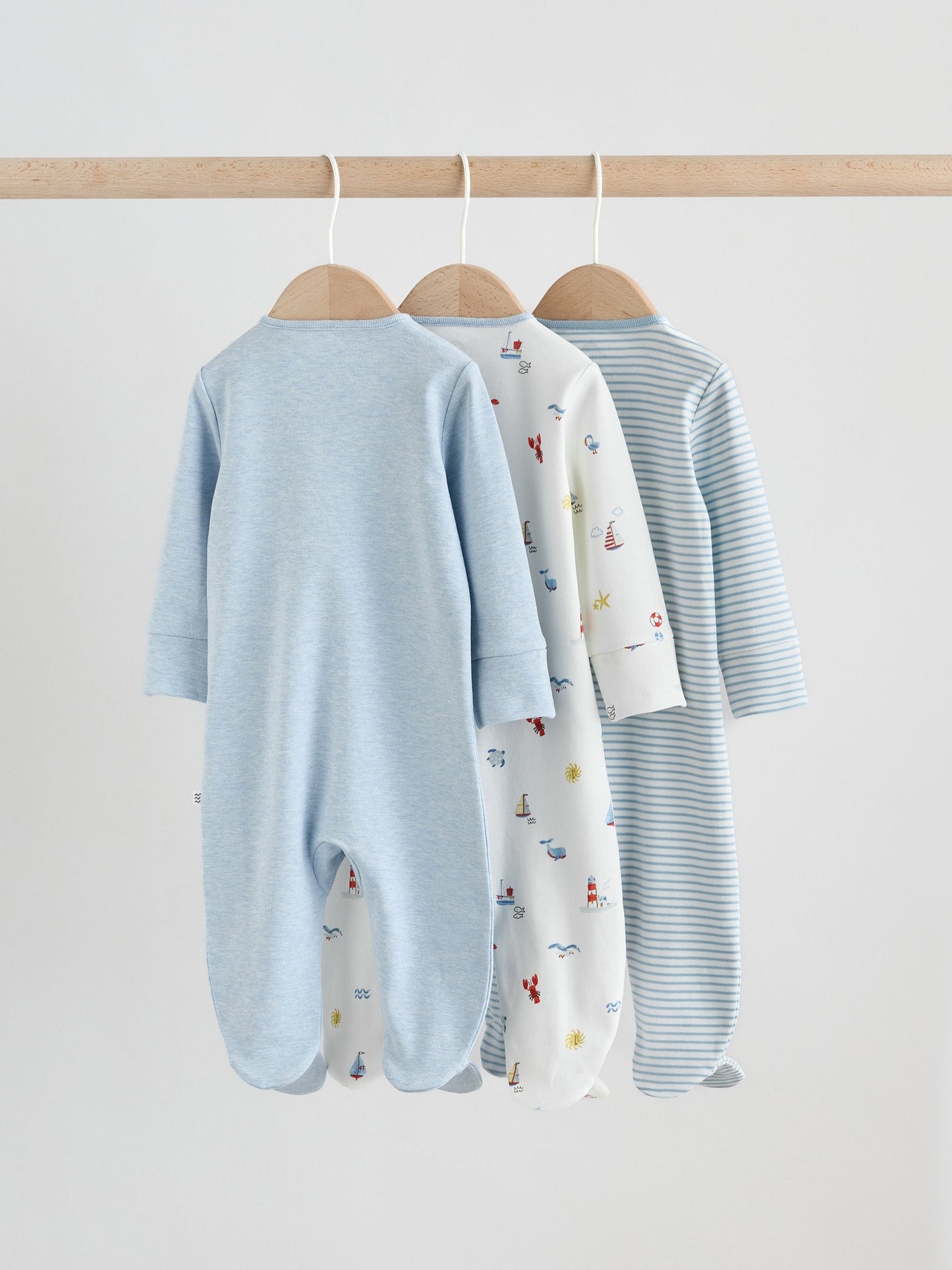 Blue Nautical Baby Sleepsuits 3 Pack (0-2yrs) image 5