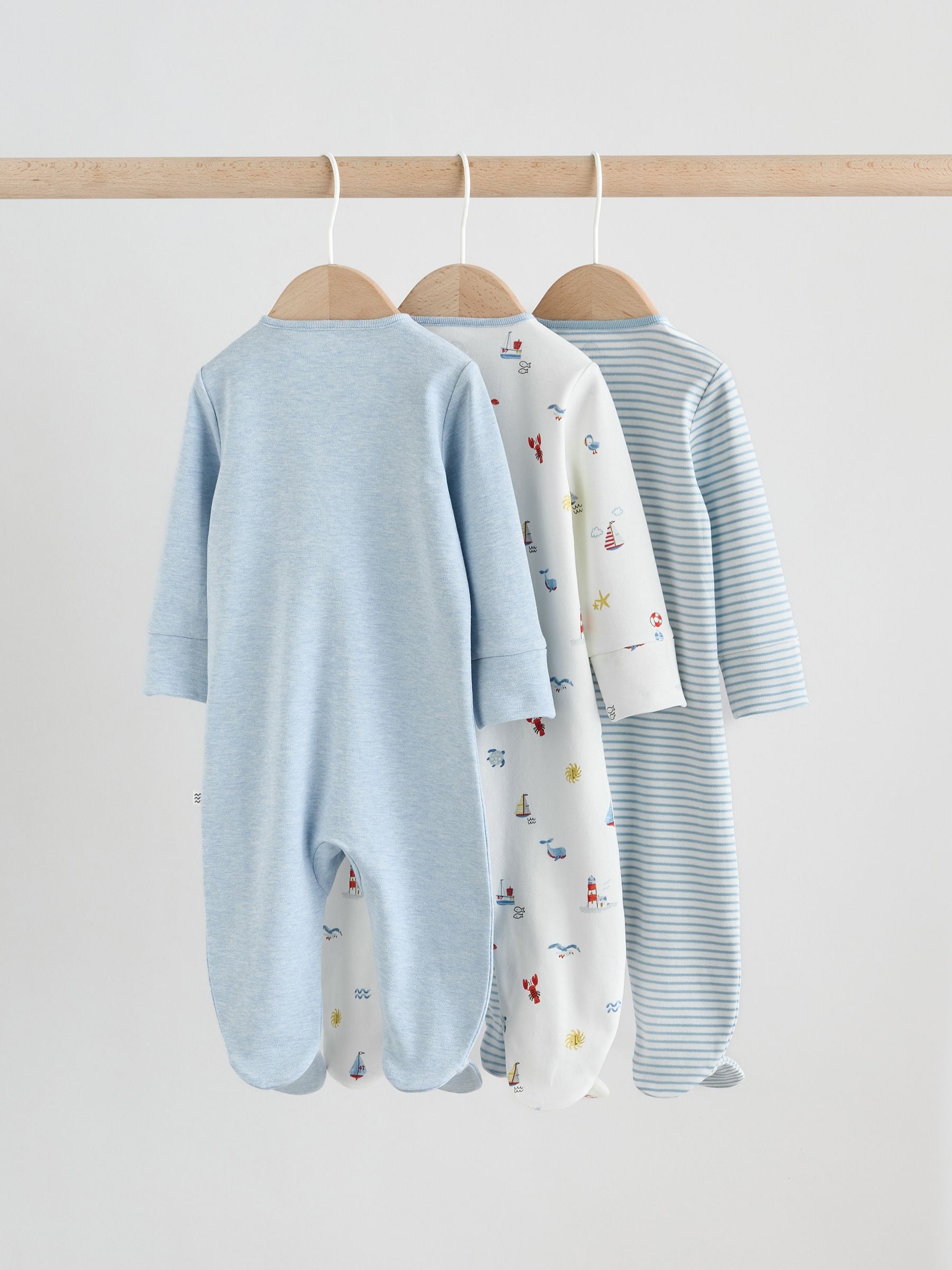 Blue Nautical Baby Sleepsuits 3 Pack (0-2yrs) image 5