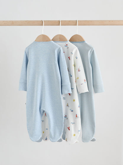 Blue Nautical Baby Sleepsuits 3 Pack (0-2yrs) image 5