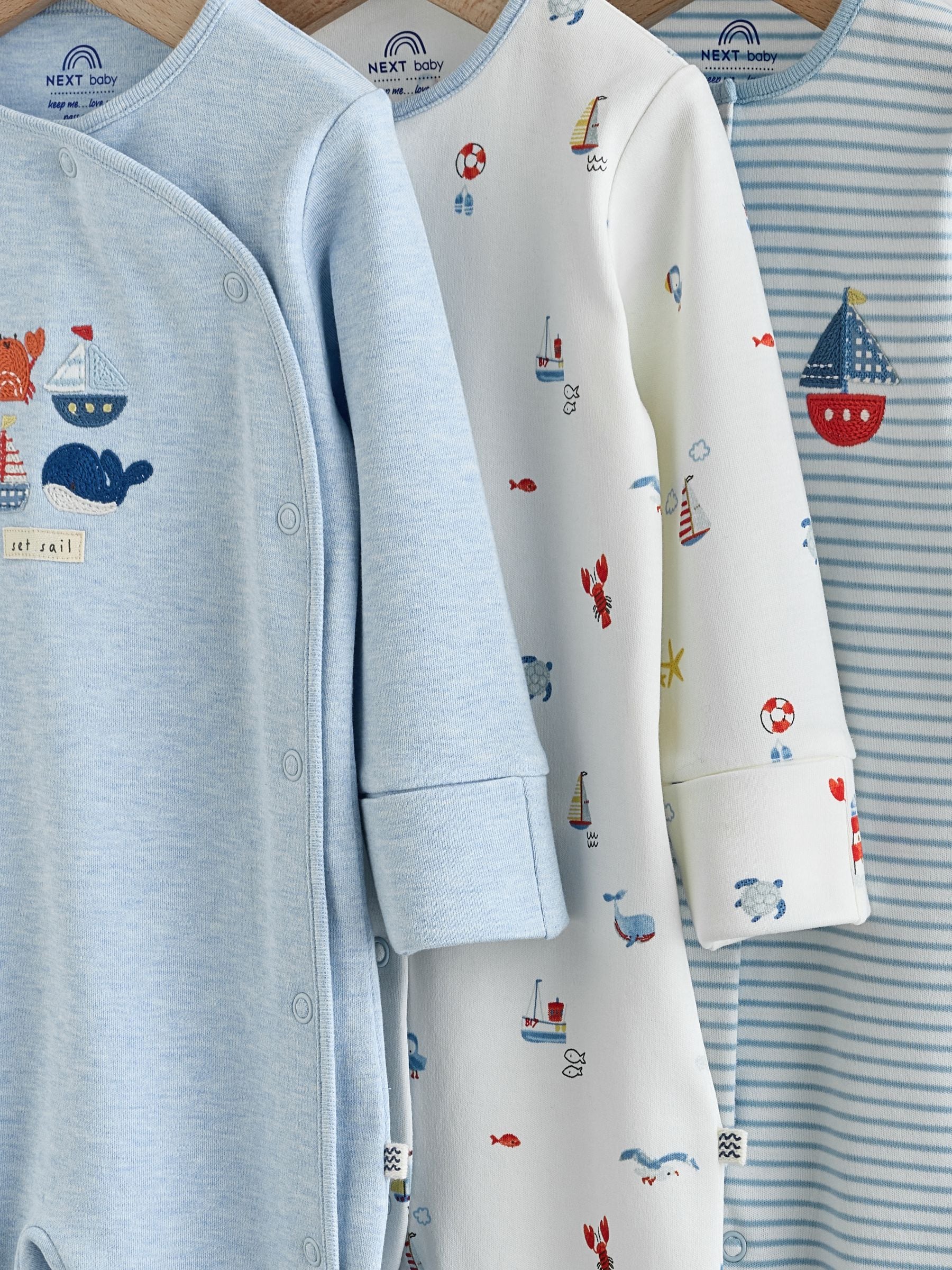 Blue Nautical Baby Sleepsuits 3 Pack (0-2yrs) image 7