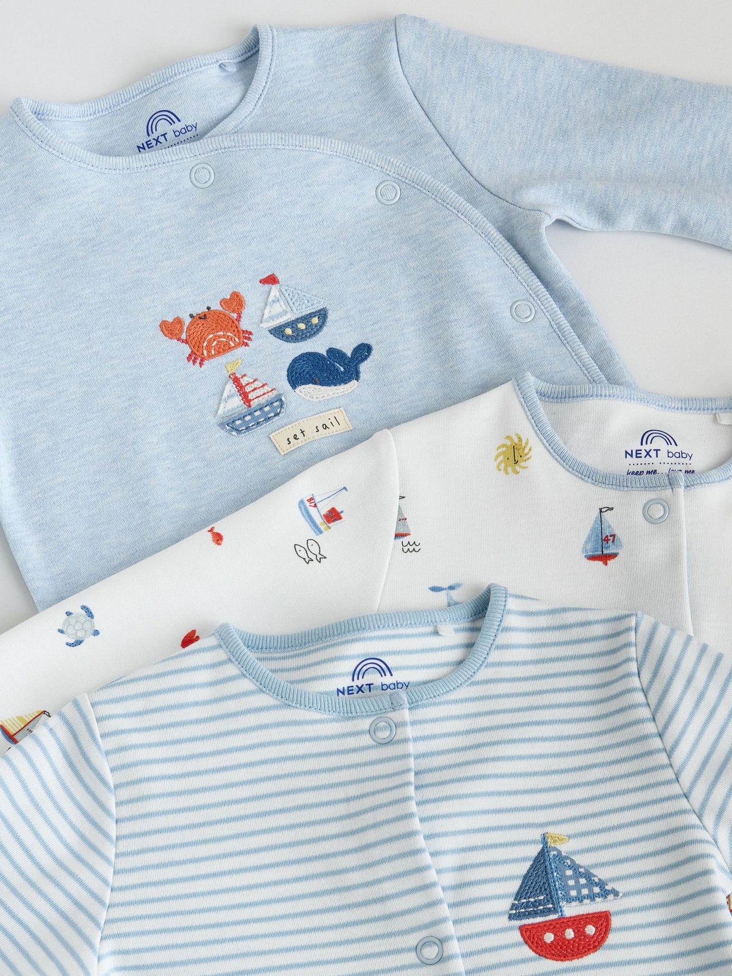 Blue Nautical Baby Sleepsuits 3 Pack (0-2yrs) image 8
