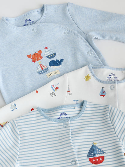 Blue Nautical Baby Sleepsuits 3 Pack (0-2yrs) image 8