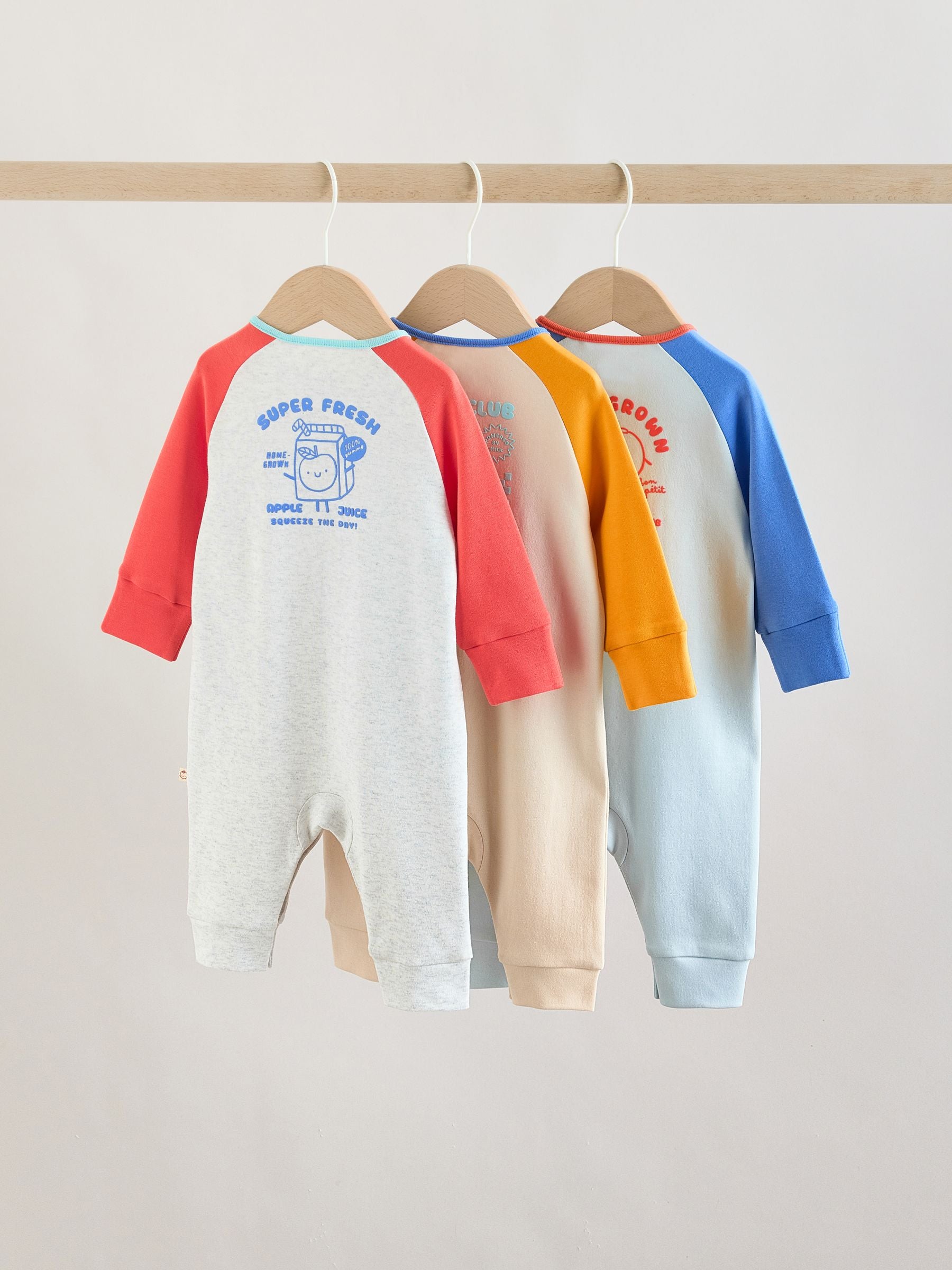 Multi Raglan Baby Sleepsuits 3 Pack (0mths-3yrs) image 5