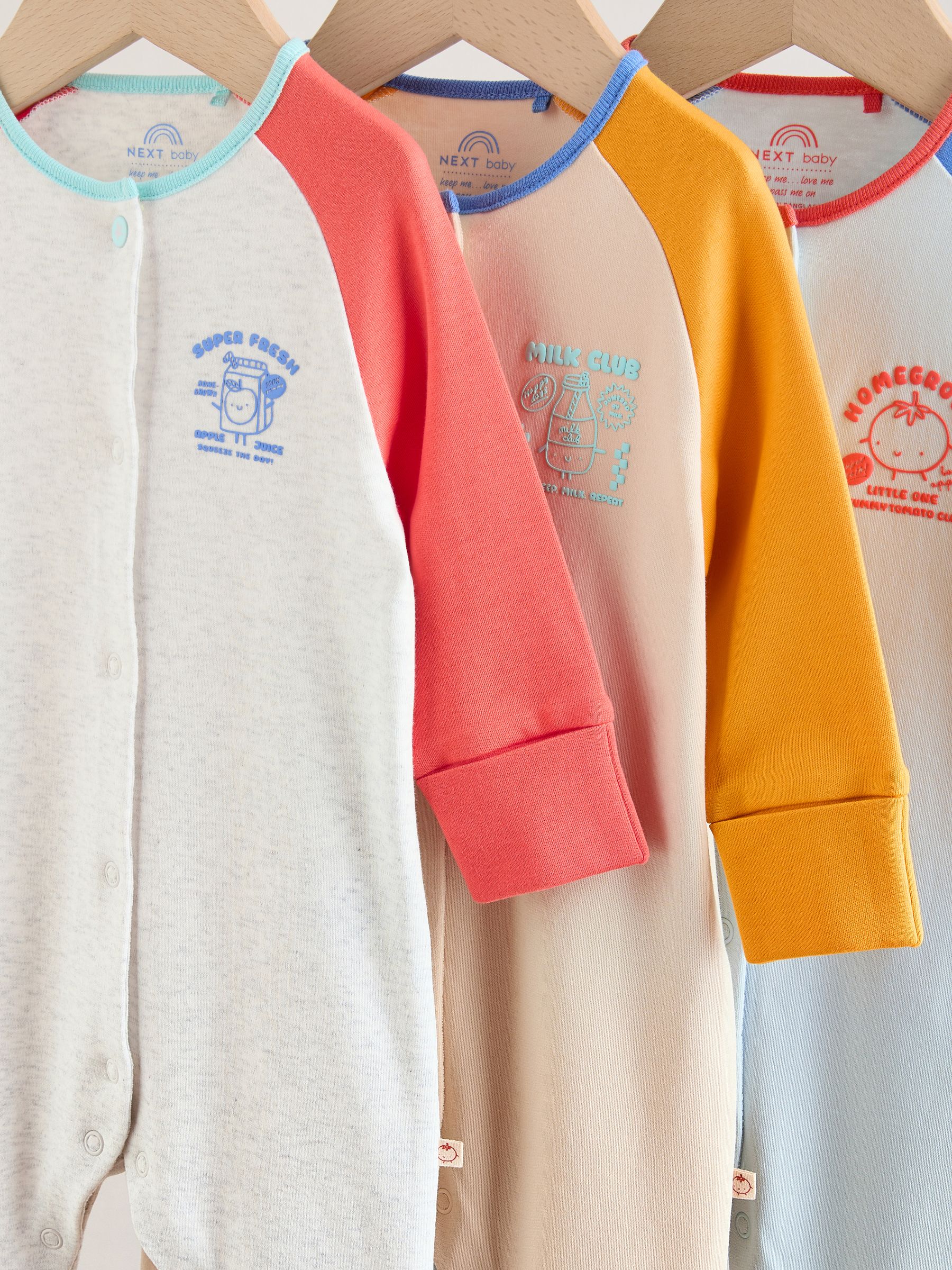 Multi Raglan Baby Sleepsuits 3 Pack (0mths-3yrs) image 9