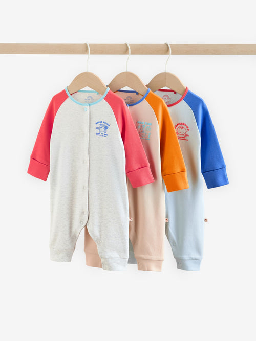 Multi Raglan Baby Sleepsuits 3 Pack (0mths-3yrs) image 1