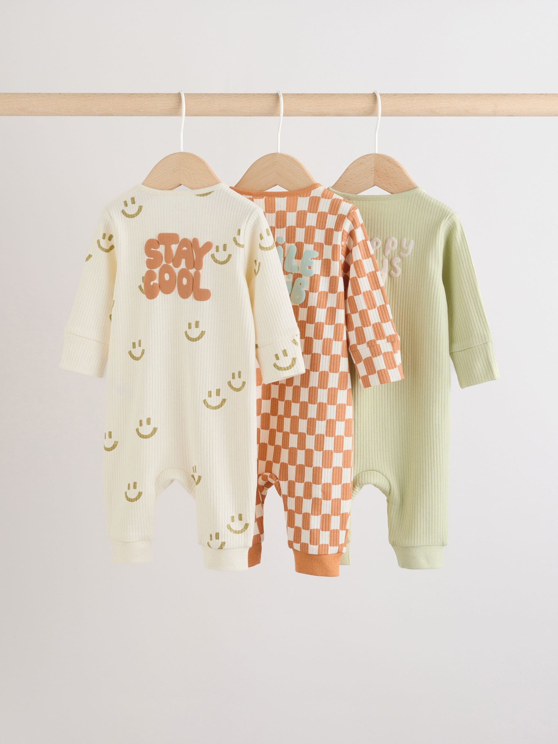 Multi Two Way Zip Baby Sleepsuits 3 Pack (0mths-3yrs) image 2