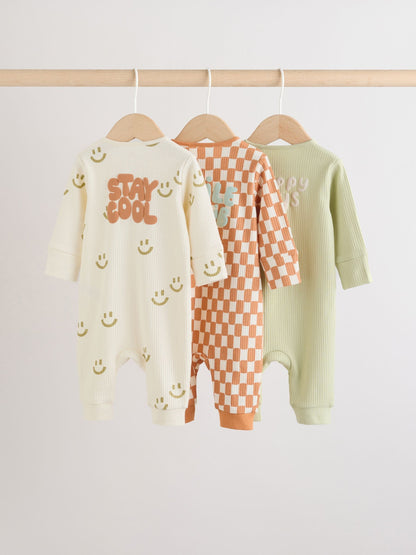 Multi Two Way Zip Baby Sleepsuits 3 Pack (0mths-3yrs) image 2
