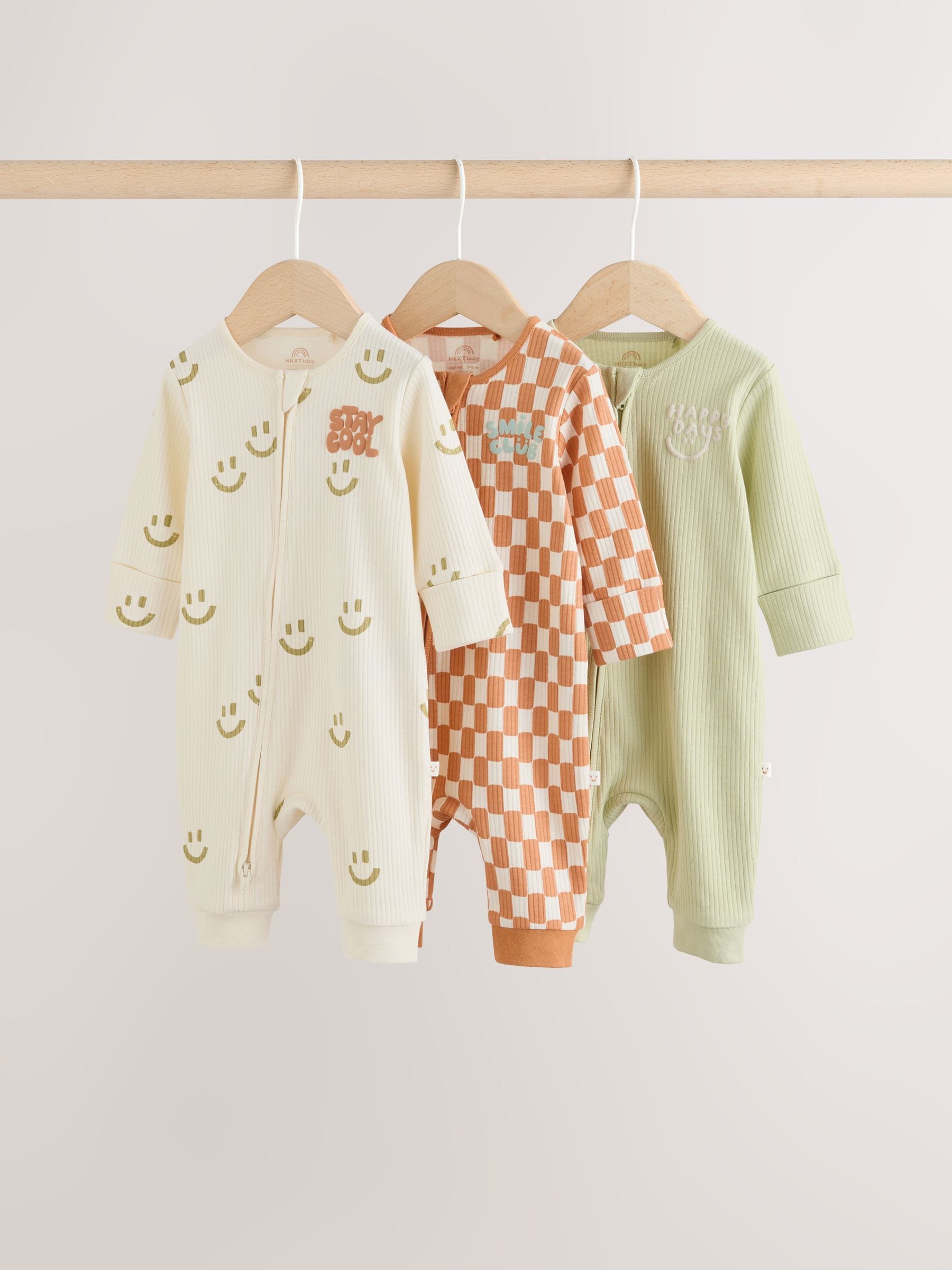 Multi Two Way Zip Baby Sleepsuits 3 Pack (0mths-3yrs) image 1