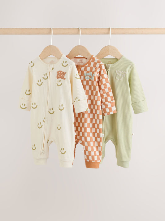 Multi Two Way Zip Baby Sleepsuits 3 Pack (0mths-3yrs) image 1