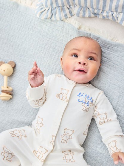 Blue/Ecru Bear Baby Sleepsuits 3 Pack (0-2yrs) image 3