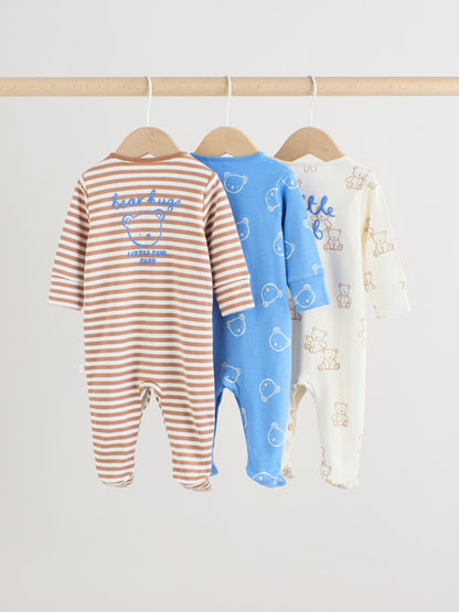 Blue/Ecru Bear Baby Sleepsuits 3 Pack (0-2yrs) image 4