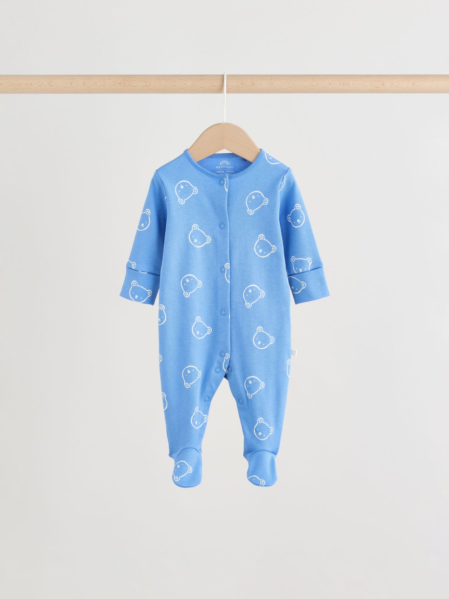 Blue/Ecru Bear Baby Sleepsuits 3 Pack (0-2yrs) image 6