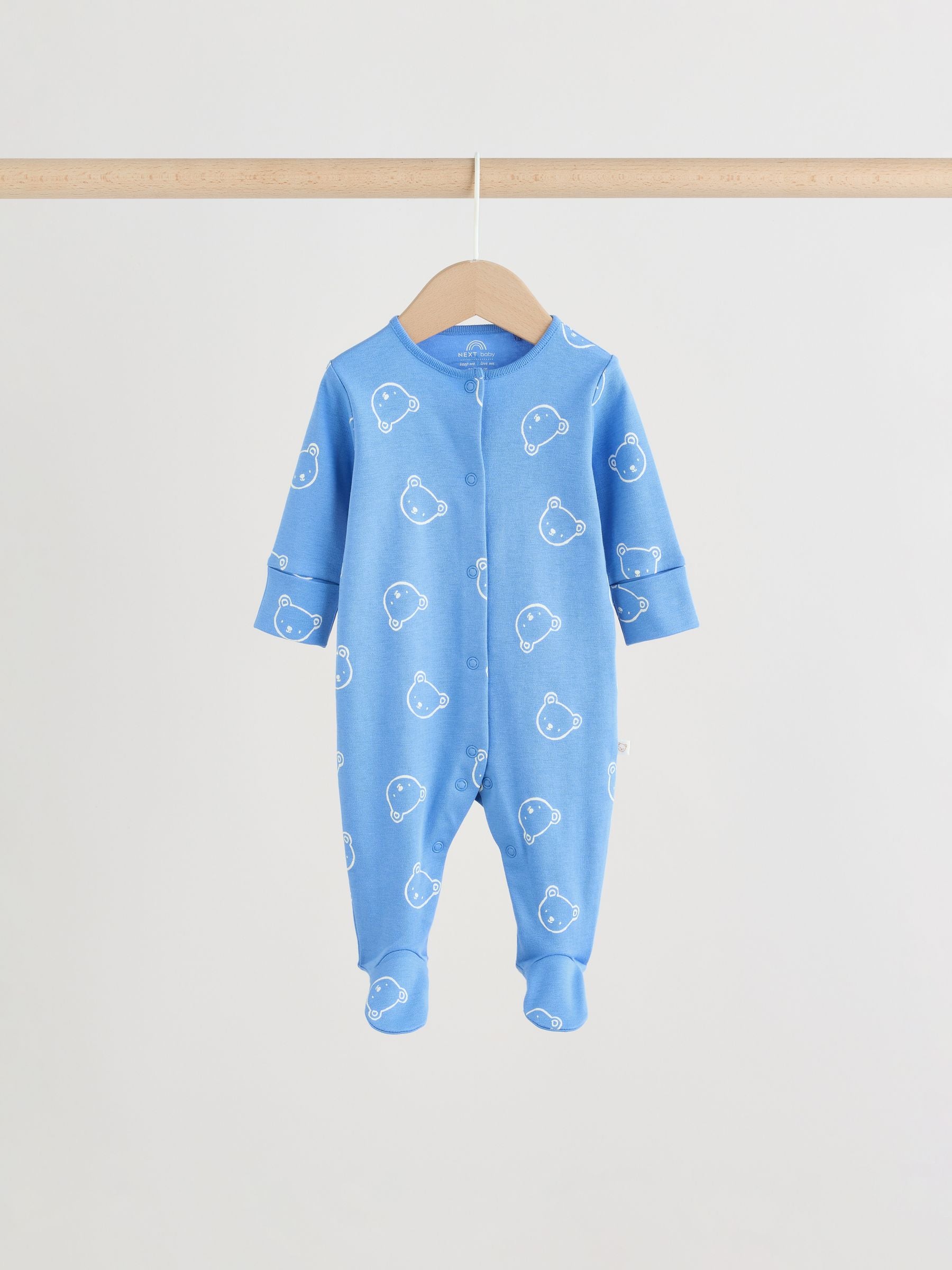 Blue/Ecru Bear Baby Sleepsuits 3 Pack (0-2yrs) image 6
