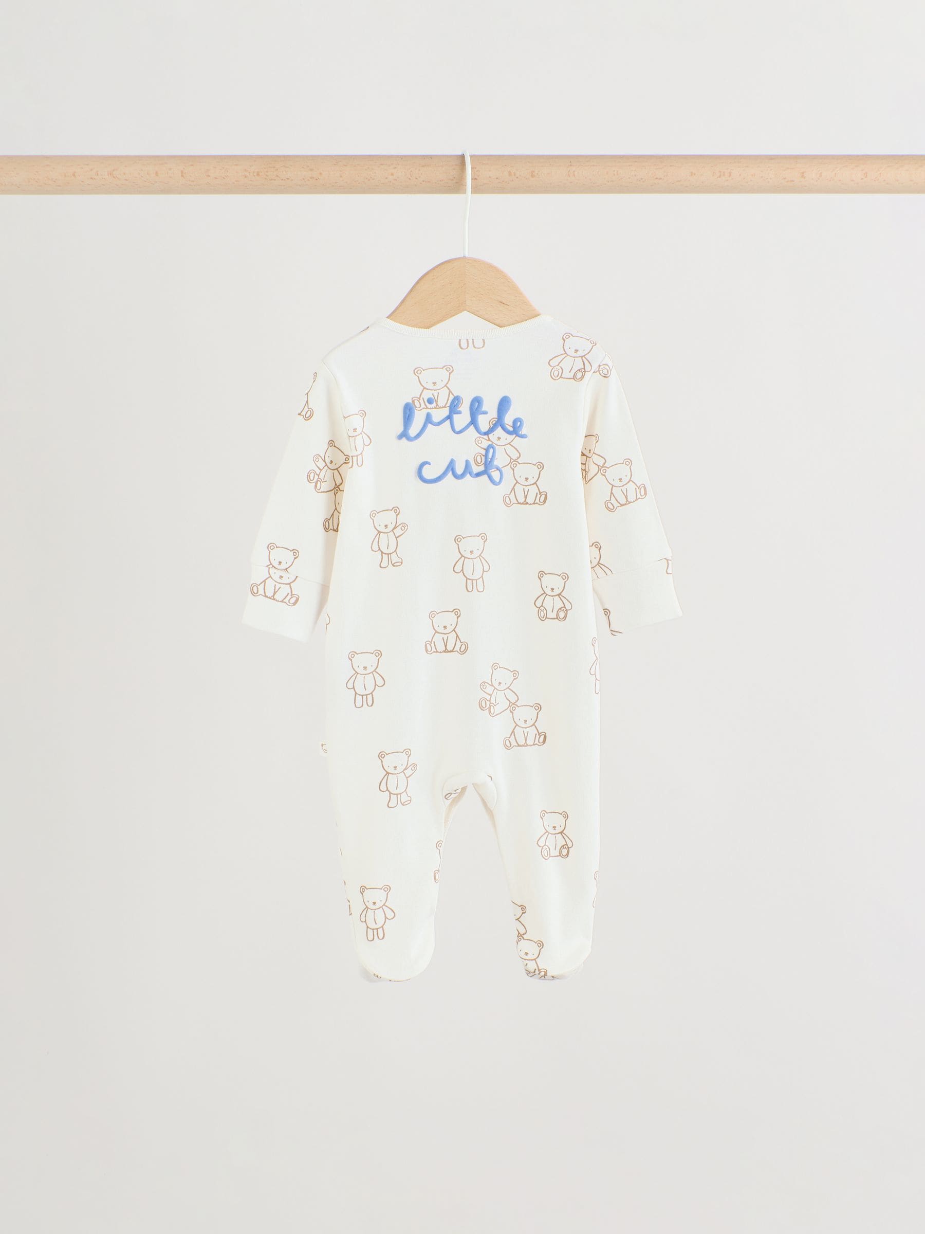 Blue/Ecru Bear Baby Sleepsuits 3 Pack (0-2yrs) image 8