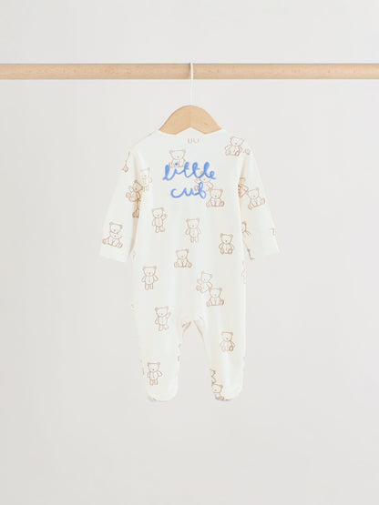 Blue/Ecru Bear Baby Sleepsuits 3 Pack (0-2yrs) image 8