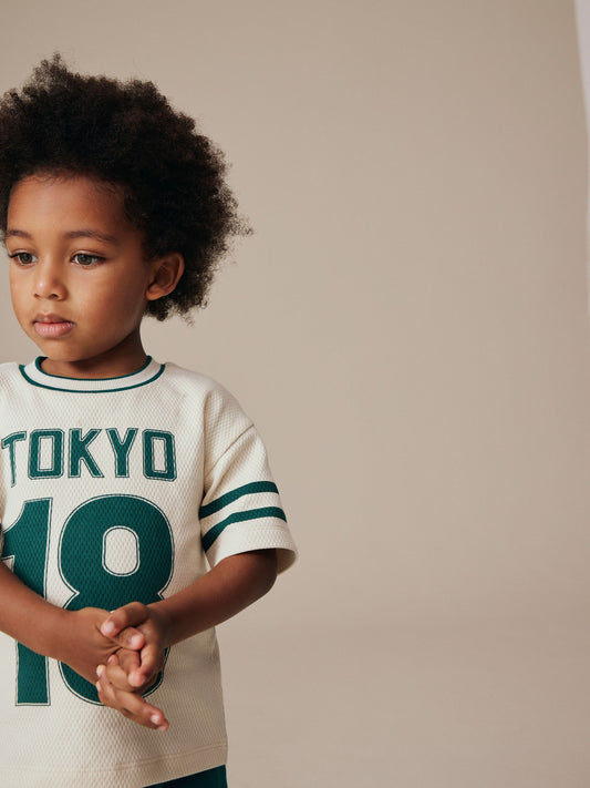 Cream Varsity Short Sleeve Graphic T-Shirt (3mths-7yrs) image 2