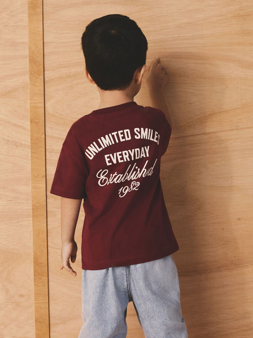 Berry Red Slogan Short Sleeve Back Print T-Shirt (3mths-7yrs) image 1