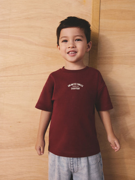 Berry Red Slogan Short Sleeve Back Print T-Shirt (3mths-7yrs) image 2