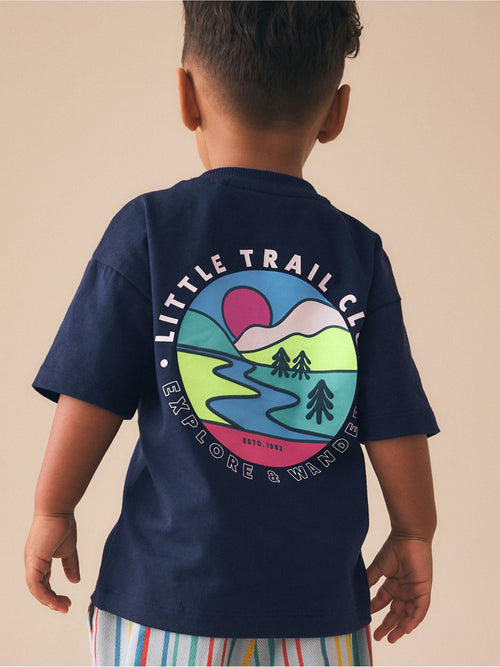 Navy Blue Trail Scene Short Sleeve Back Print T-Shirt (3mths-7yrs) image 1