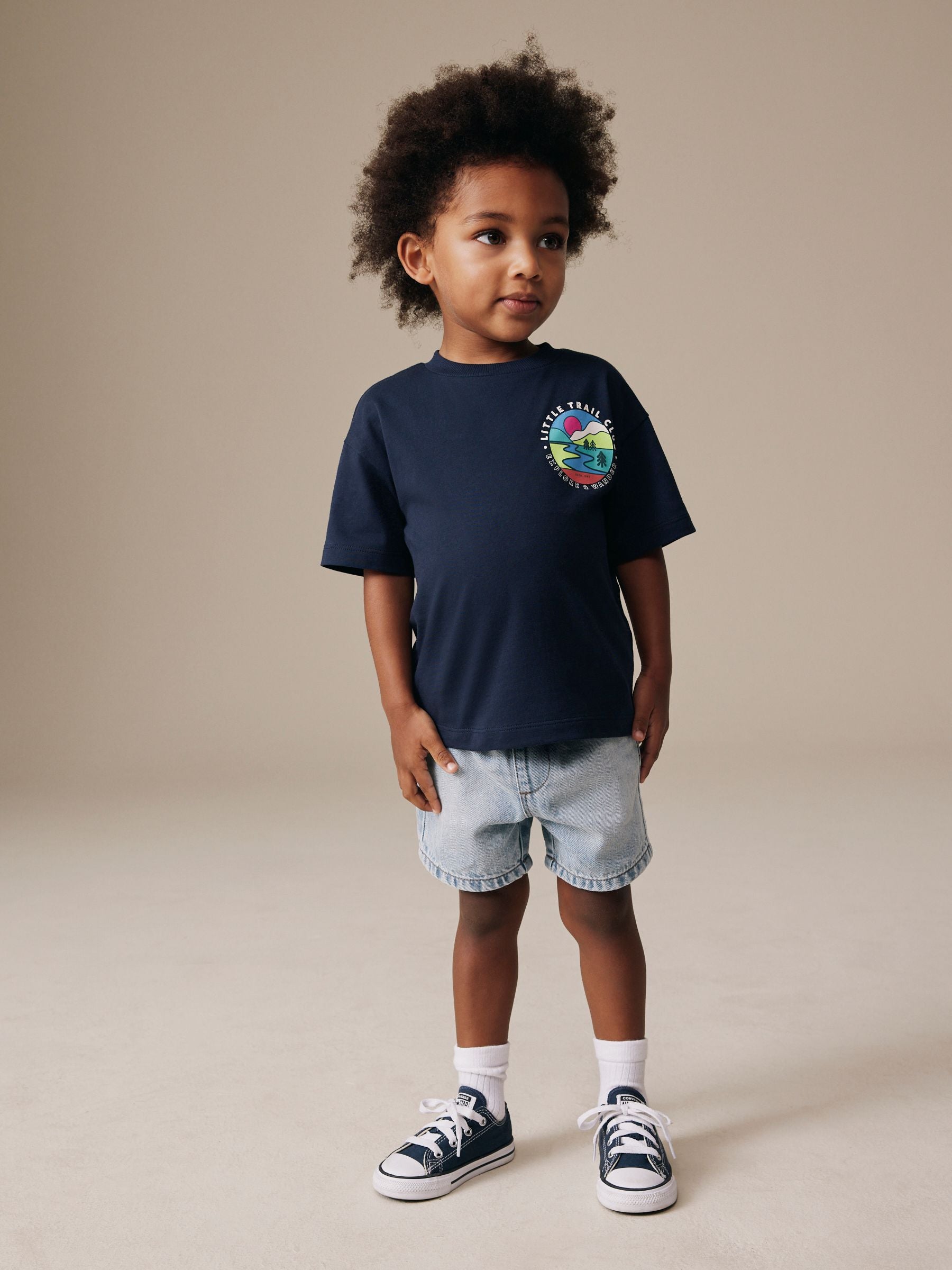 Navy Blue Trail Scene Short Sleeve Back Print T-Shirt (3mths-7yrs) image 2