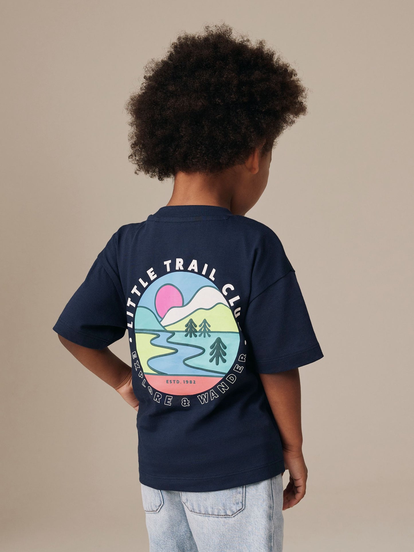 Navy Blue Trail Scene Short Sleeve Back Print T-Shirt (3mths-7yrs) image 3