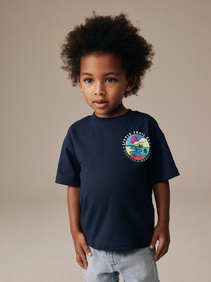 Navy Blue Trail Scene Short Sleeve Back Print T-Shirt (3mths-7yrs) image 4