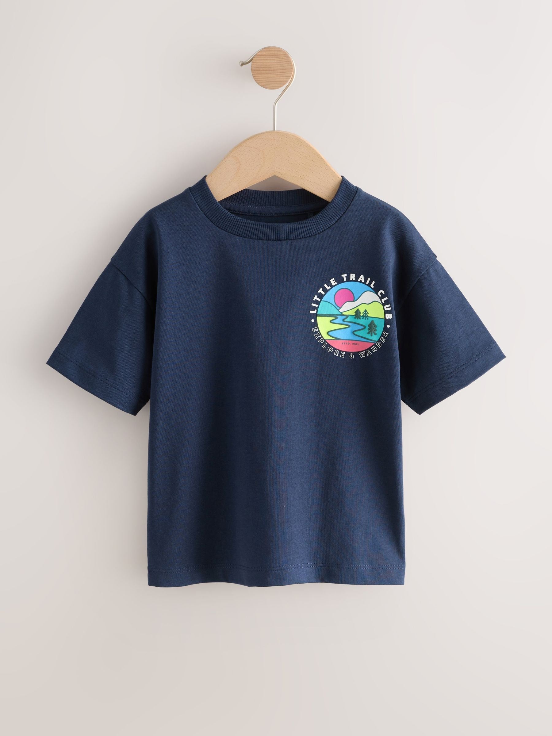 Navy Blue Trail Scene Short Sleeve Back Print T-Shirt (3mths-7yrs) image 5