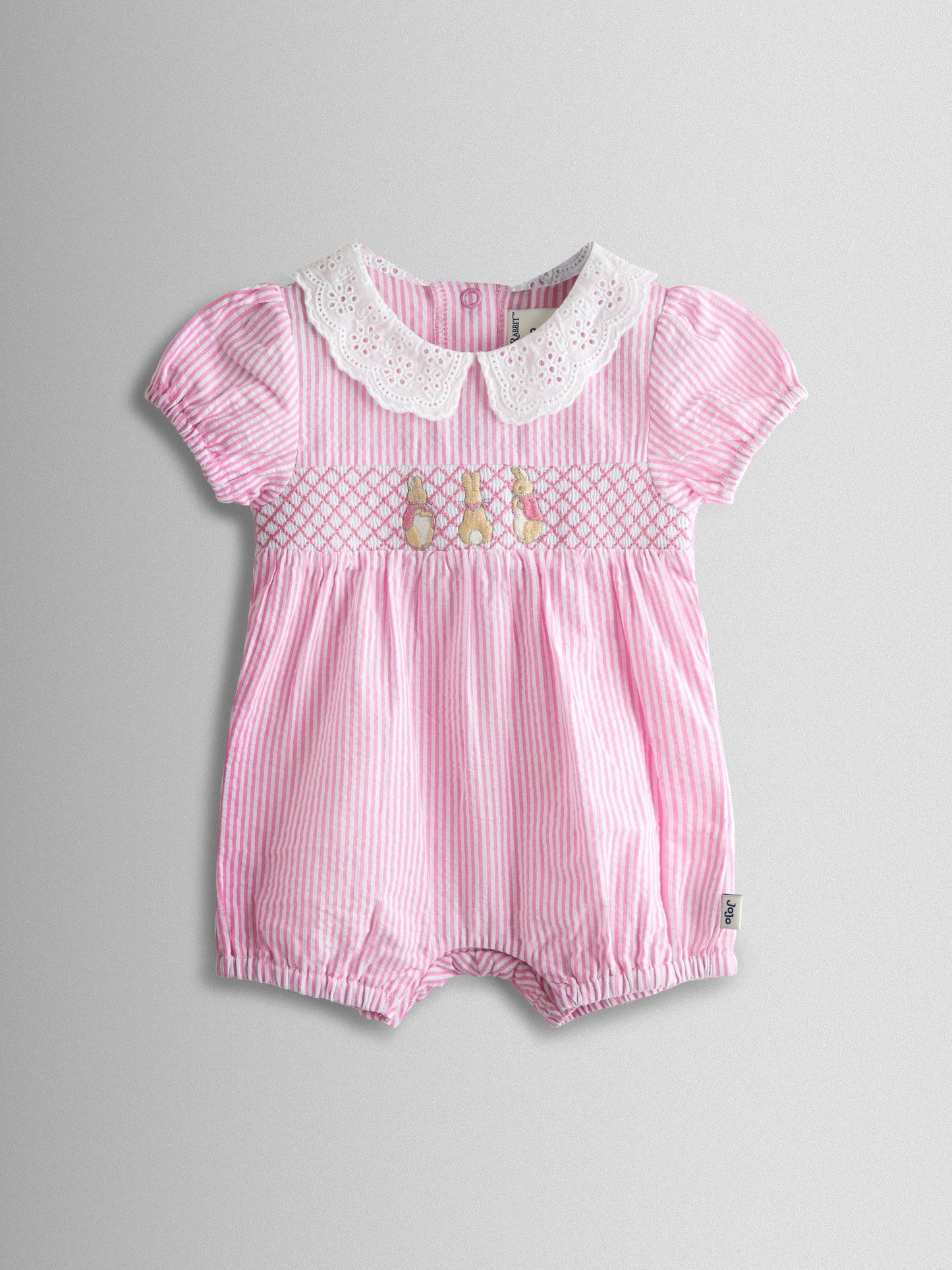 JoJo Maman Bébé Pink Flopsy Embroidered Stripe Romper image 2