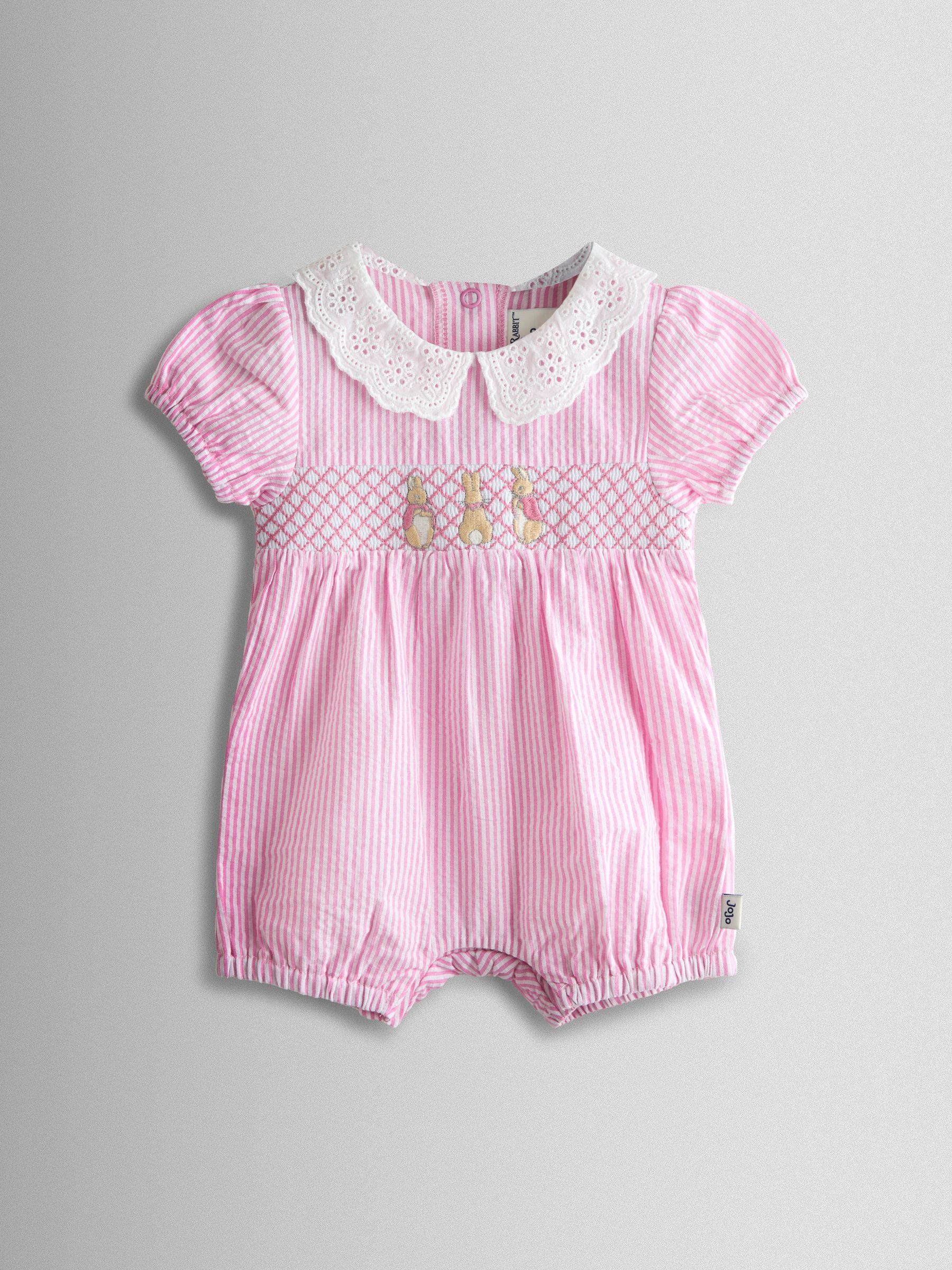 JoJo Maman Bébé Pink Flopsy Embroidered Stripe Romper image 2