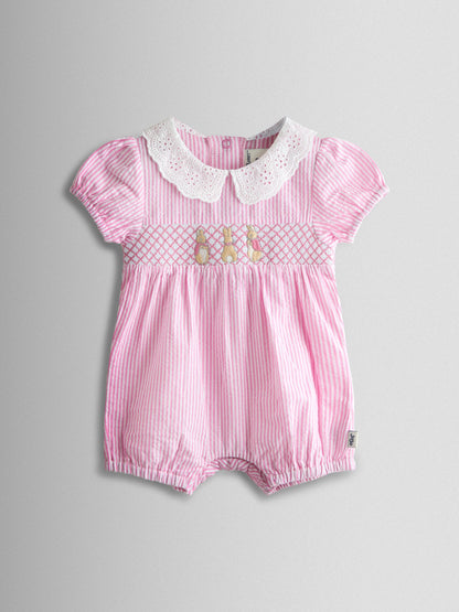 JoJo Maman Bébé Pink Flopsy Embroidered Stripe Romper image 2
