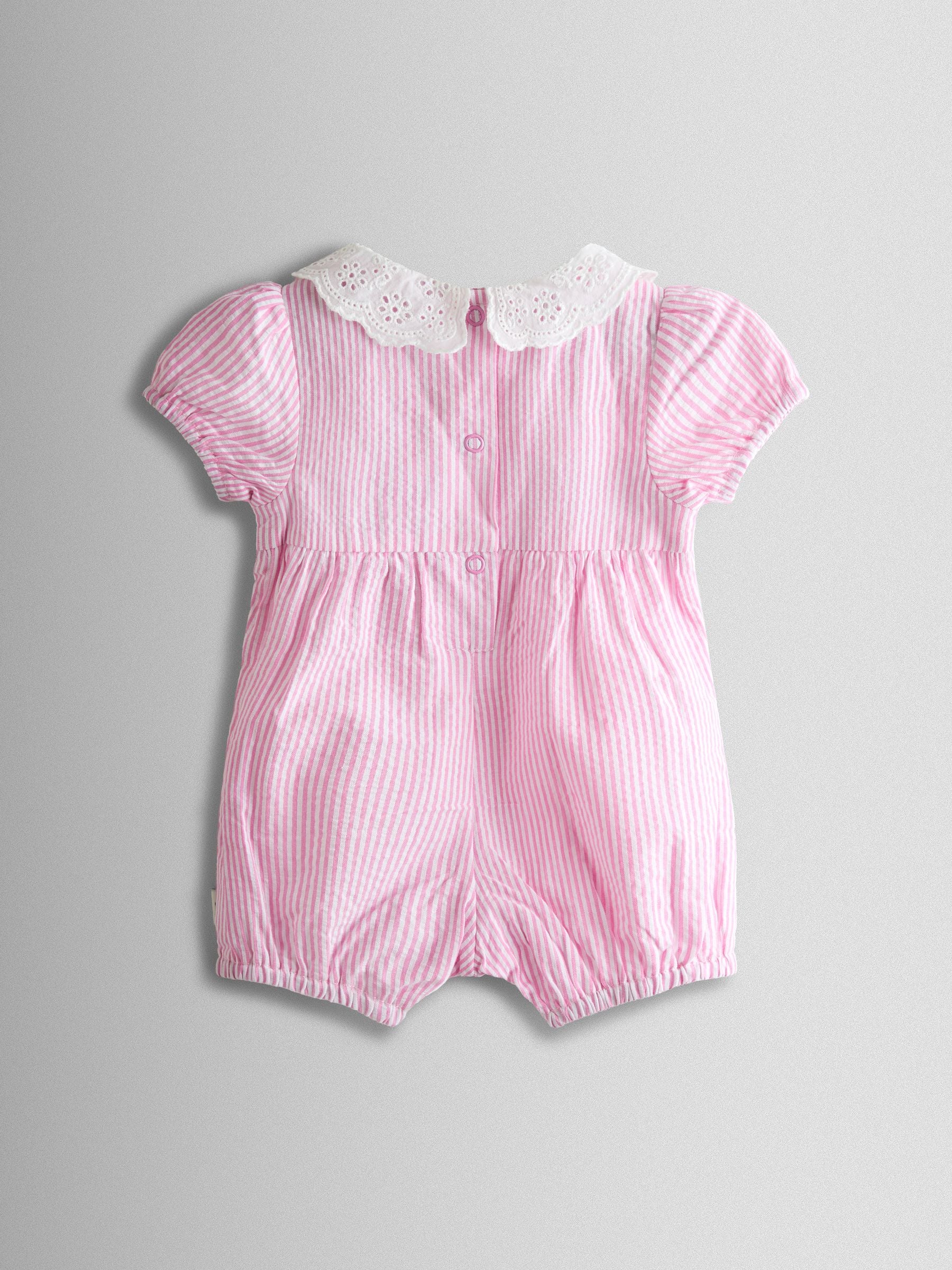 JoJo Maman Bébé Pink Flopsy Embroidered Stripe Romper image 3