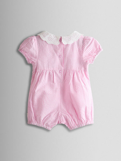 JoJo Maman Bébé Pink Flopsy Embroidered Stripe Romper image 3