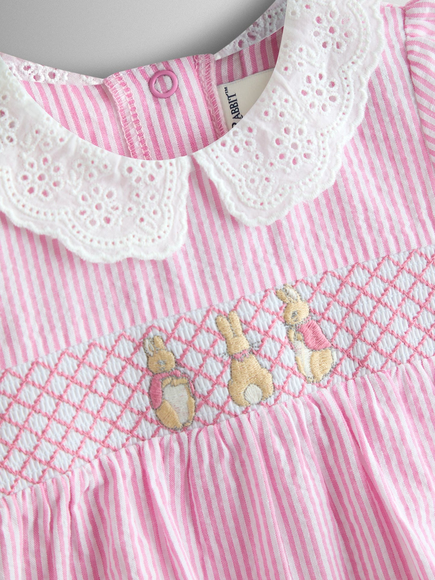 JoJo Maman Bébé Pink Flopsy Embroidered Stripe Romper image 4