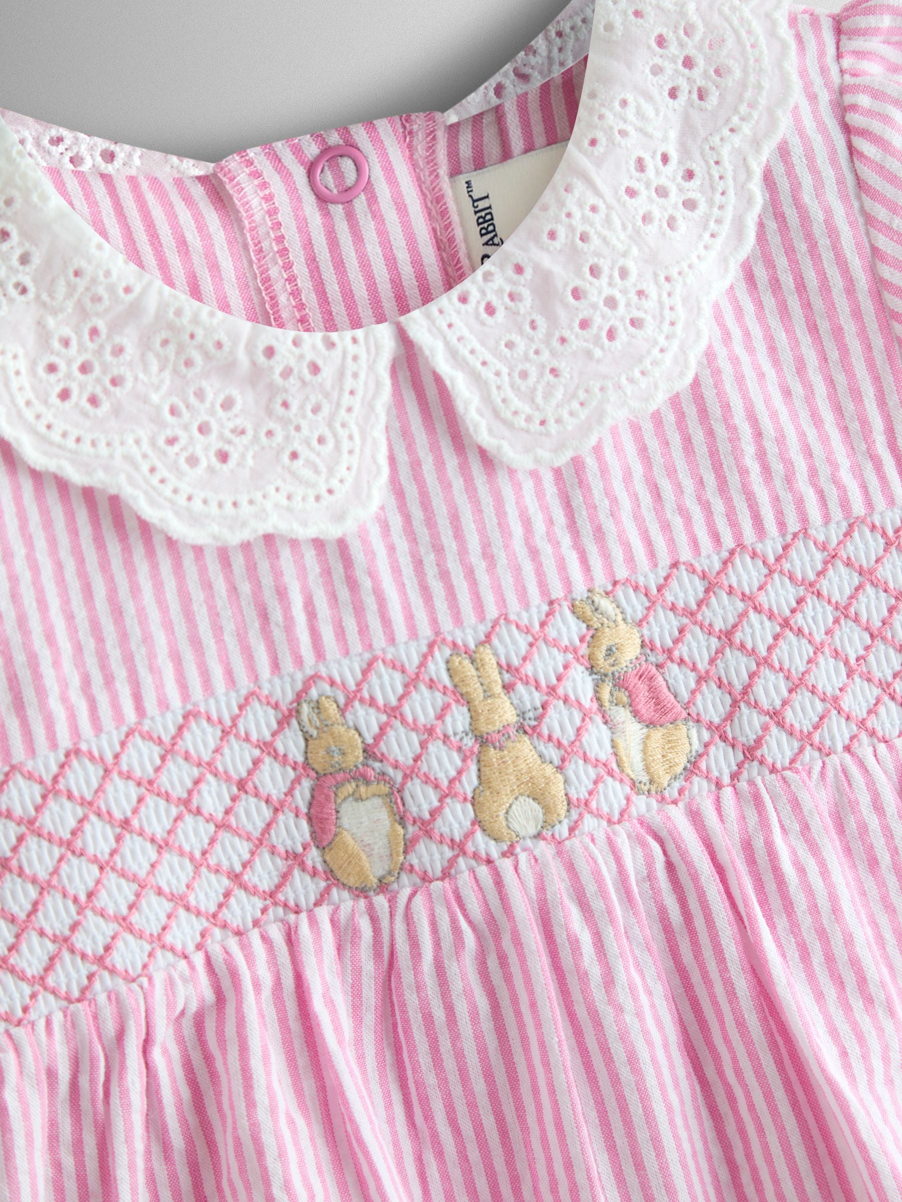 JoJo Maman Bébé Pink Flopsy Embroidered Stripe Romper image 4